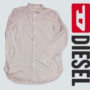 Men’s Diesel LS Stripe button up cotton shirt. Hidden messages in design.